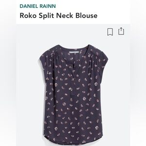 Navy Split Neck Blouse